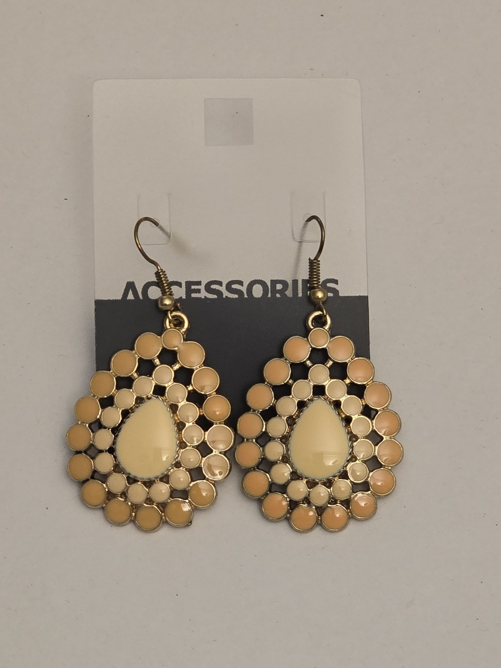 Peach Cream Enamel Dot Teardrop Earrings - Gold - Boutique - NWT